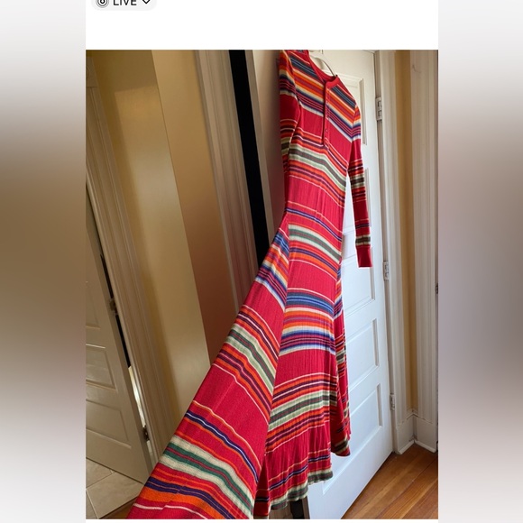 Polo Ralph Lauren Red/Multicolor Striped Knit Long Sleeve Maxi Dress Size S - Picture 8 of 12